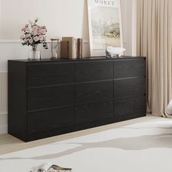 Modern Black 9-Drawer Dresser – Wide Storage, Minimal Design