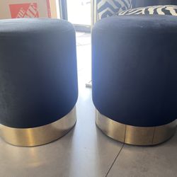 Set Of 2 Black Velvet Ottomans OBO
