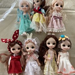 Bundle of 7 Dolls 16cm Set Gift Box 13 Movable Joints 3D Eyes BJD Girl Dress Up DIY Toy Fashion Dress Clothes Dolls Children's Gifts 