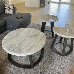 Faux Marble Coffee And Side Table Set