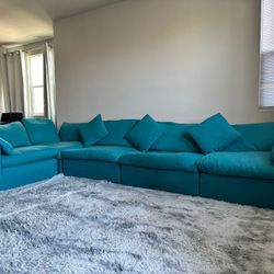 Teal Down Filled Overstuffed 5 Piece Sectional Sofa Set with product protection plan 