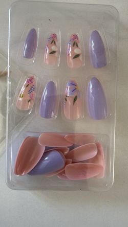 Press-On Nails Floral Purple Pink Set