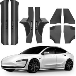 8Pcs Door Sill Protector for Tesla Model 3 2024 Highland Front and Rear Door Pedal Kick Protection Carbon Fiber Friction Resistant Model 3 Interior Ac