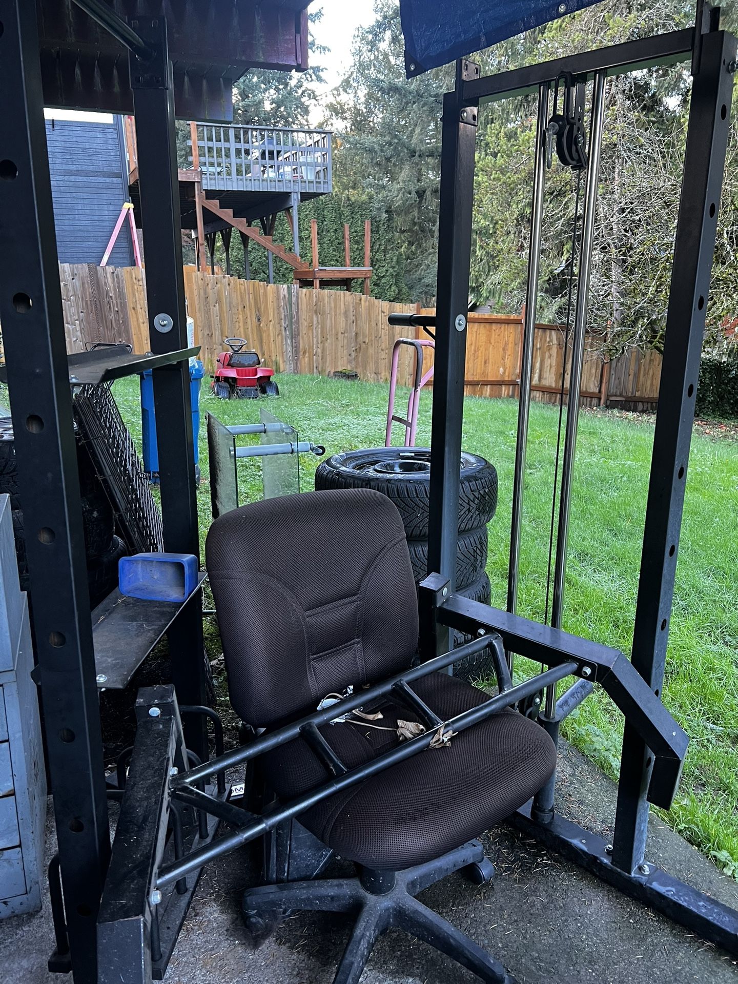 Marcy Olympic Multi-Purpose Strength Training Cage with Pull Up Bars/Adjustable Bar Catchers and Pulley SM-3551