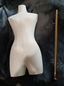 Adult Female Pinnable White Linen Dress Form Mannequin Torso with Thighs & Base w/ pole/stand without floor base