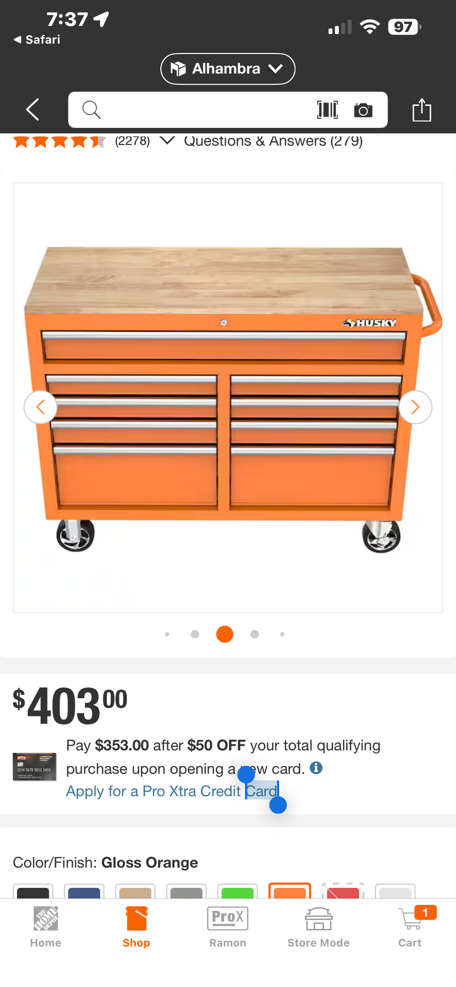 45 W x 18 in. D 10 Drawer Gloss Orange Mobile Workbench Cabinet with Solid Wood