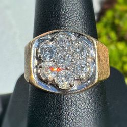 Jewelry 10k solid yellow gold natural diamond 1.40CTW round cut bark Presidential Ring sz 9.50