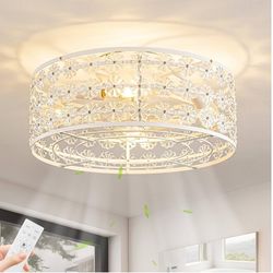 White Caged Ceiling Fan with Light and Remote