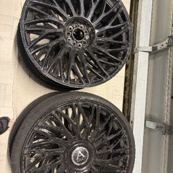 🔥 AZA Black Multi-Spoke Rims – 4 Wheels + 3 Tires 🔥