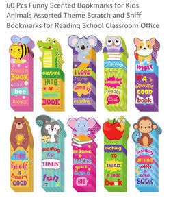 60 Pcs Funny Scented Bookmarks for Kids