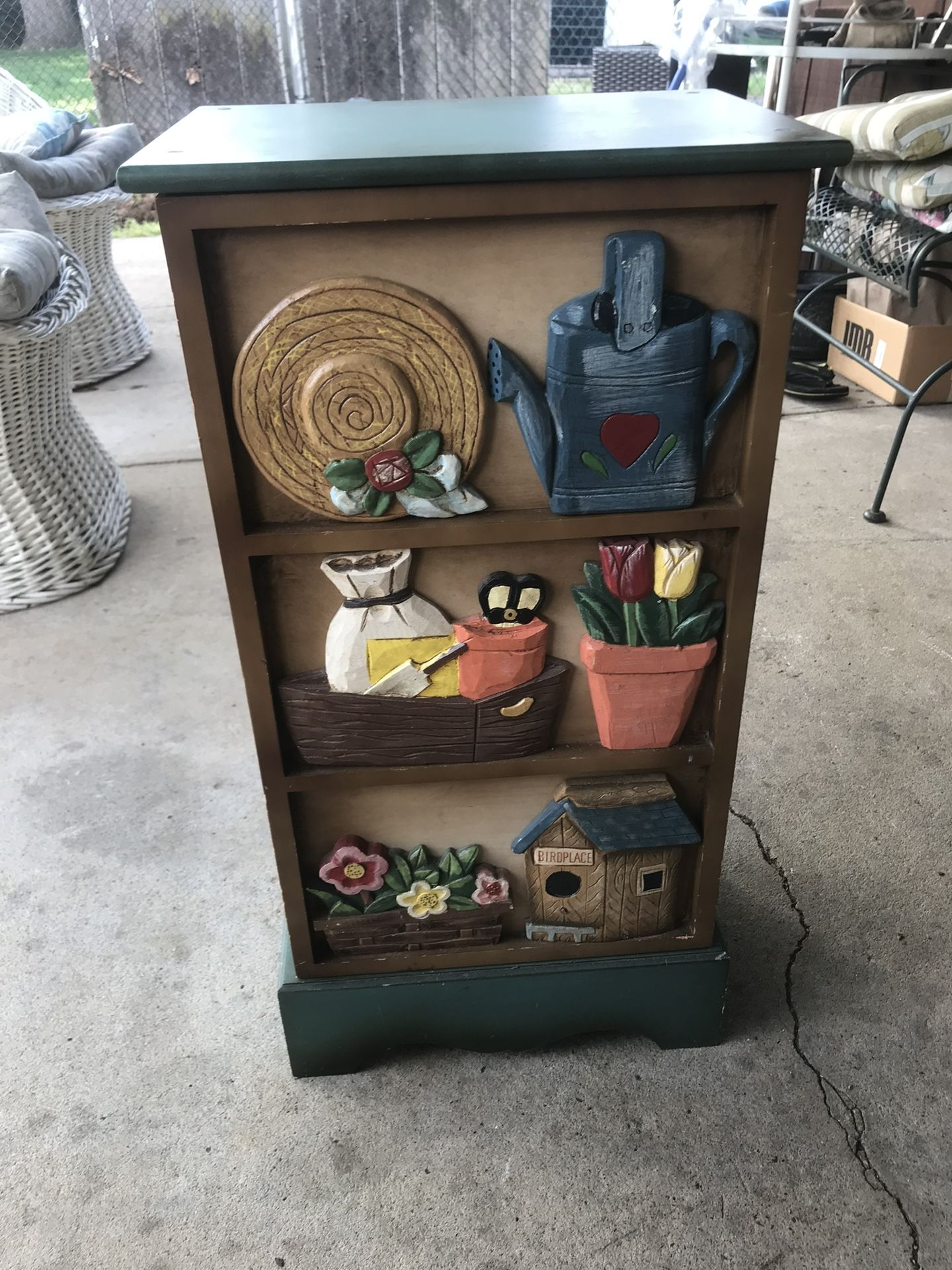 Folk Art Wooden Cabinet with 2 Shelf’s