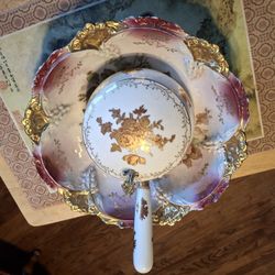  TWO SUPER NICE PIECES  ONE IS A VINTAGE  SILENT BUTLER CRUMB CATCHER  HOLLYWOOD  REGENCY  GOLD  THE  BOWL IS  VERY  GORGEOUS LOOKING  MADE IN  German