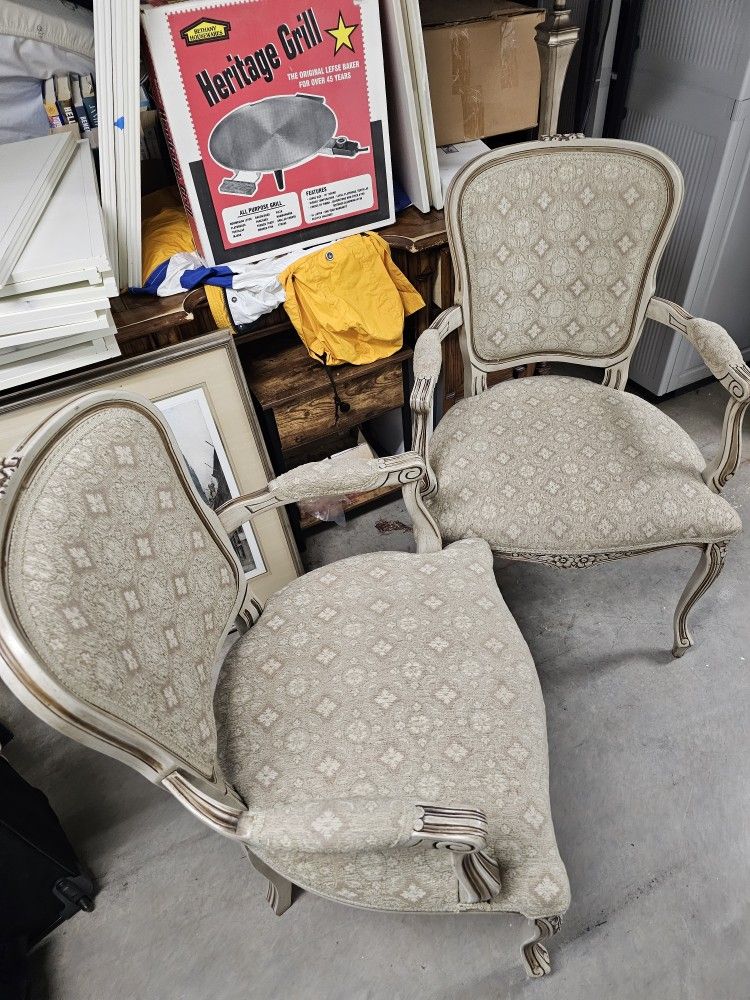 French Provincial Accent Chair – Upholstered Armchair with Carved Wood Frame