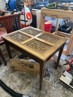 Vintage Spanish Revival Carved Wood End Table | Rustic Accent Table
