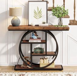 41.3" C-onsole Ta-ble, In-dustrial 4-Tier S-ofa Entryway Table with Circle Base