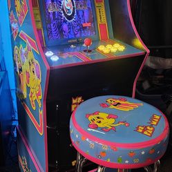 Custom Ms Pac Man Arcade 1up With Over 12,000 Games and Matching Stool