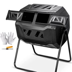 43 Gallon Compost Tumbler Bin Composter Dual Chamber BPA Free Compost Bin Outdoor Rotating Garden Ya