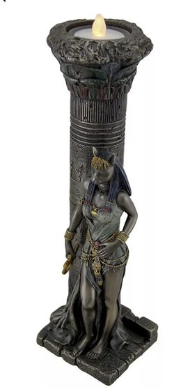 Bastet leaning on pillar statue