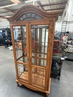 Vintage Oak display cabinet and desk. Circa 1980’s.