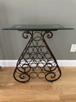 Vintage Wine Rack Metal And Glass Top Storage And Display Rack 