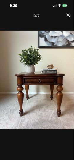 Wood End Table with Drawer and Turned Legs