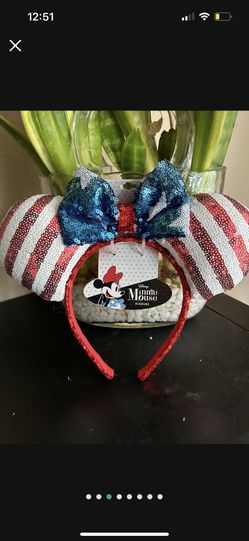 New Minnie Mouse Red White And Blue Sequence Ears 