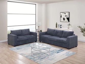 GREY FUR LIKE CORDUROY SOFA AND LOVESEAT 