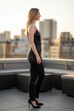 Verte Women’s Black Sequin Cami Jumpsuit with Slim Straps - Tailored