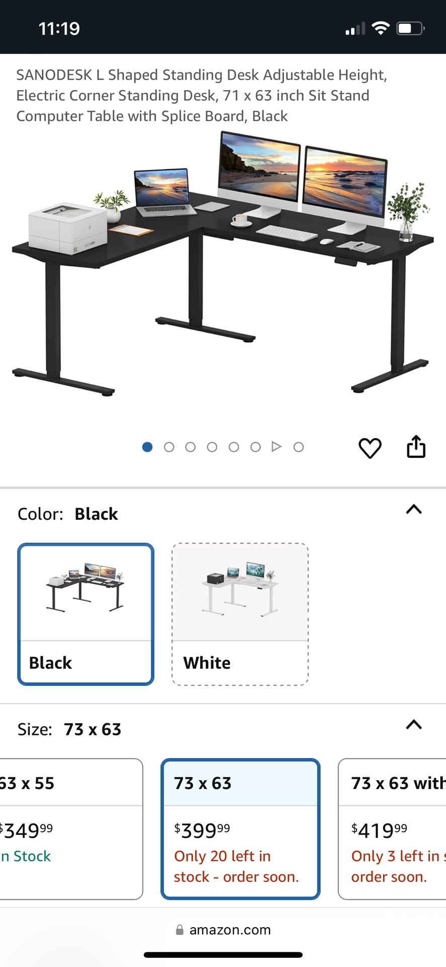L shaped Height Adjustable Desk