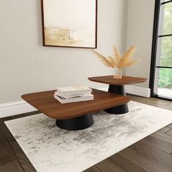💎MODER ZEN VIBE TWO TONE COFFEE END TABLE SET MESA DE CENTRO💎