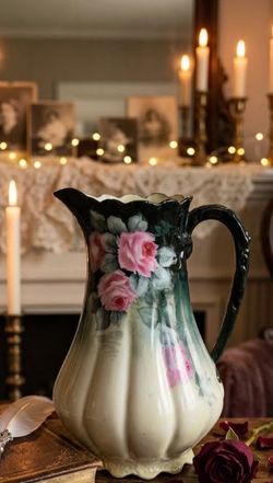 Antique Porcelain Pitcher with Rose Design