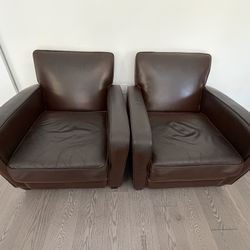 Pottery Barn Vintage Leather Club Cigar Chairs - Set of 2