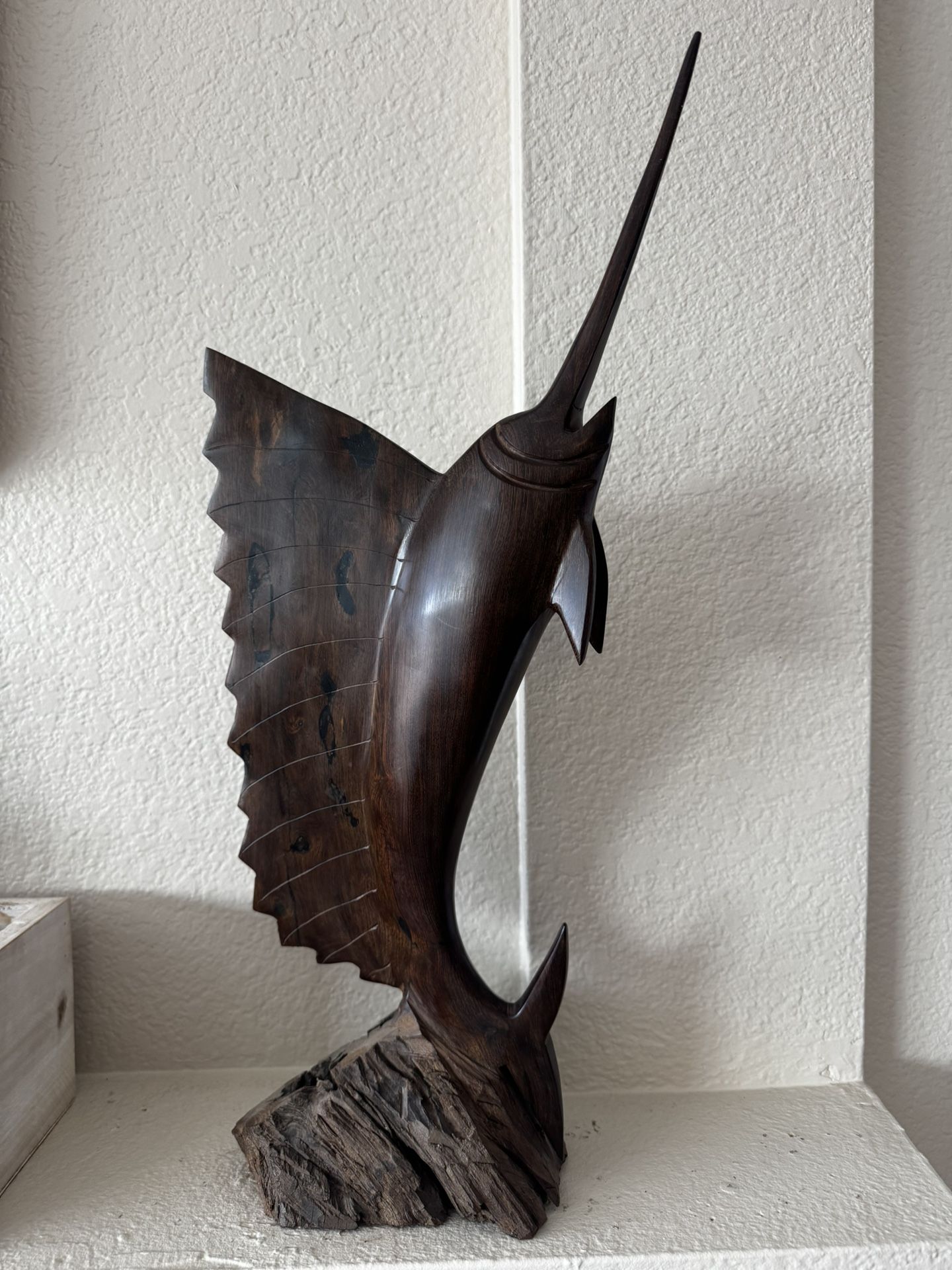 Hand‑Carved Wooden Sailfish Wall Art – Solid Wood Sculpture
