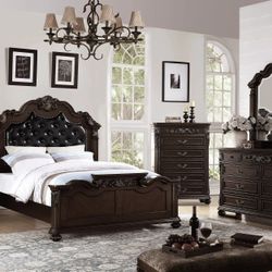 Brand New Dark Cherry 4pc Queen Bedroom Set (Available In California & Eastern King)