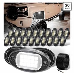 White Rock Lights for Trucks, 20 Pods, IP68 Waterproof Pure White LED Wheel Well & Underglow Lighting, Includes 39.37 ft Extension Wire, for Pickup, S