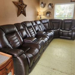 Leather recliner sectional couch sofa