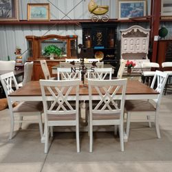 Distressed White Farmhouse Dining Table Set 
