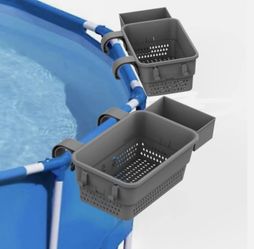 2X Poolside Storage Basket Above Ground Pool Accessories with Cup Holder & Hooks
