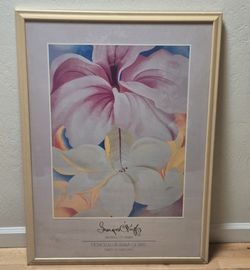 Georgia O'Keefe Hibiscus with Plumeria Vintage Art Print 1990 Framed 38x27"