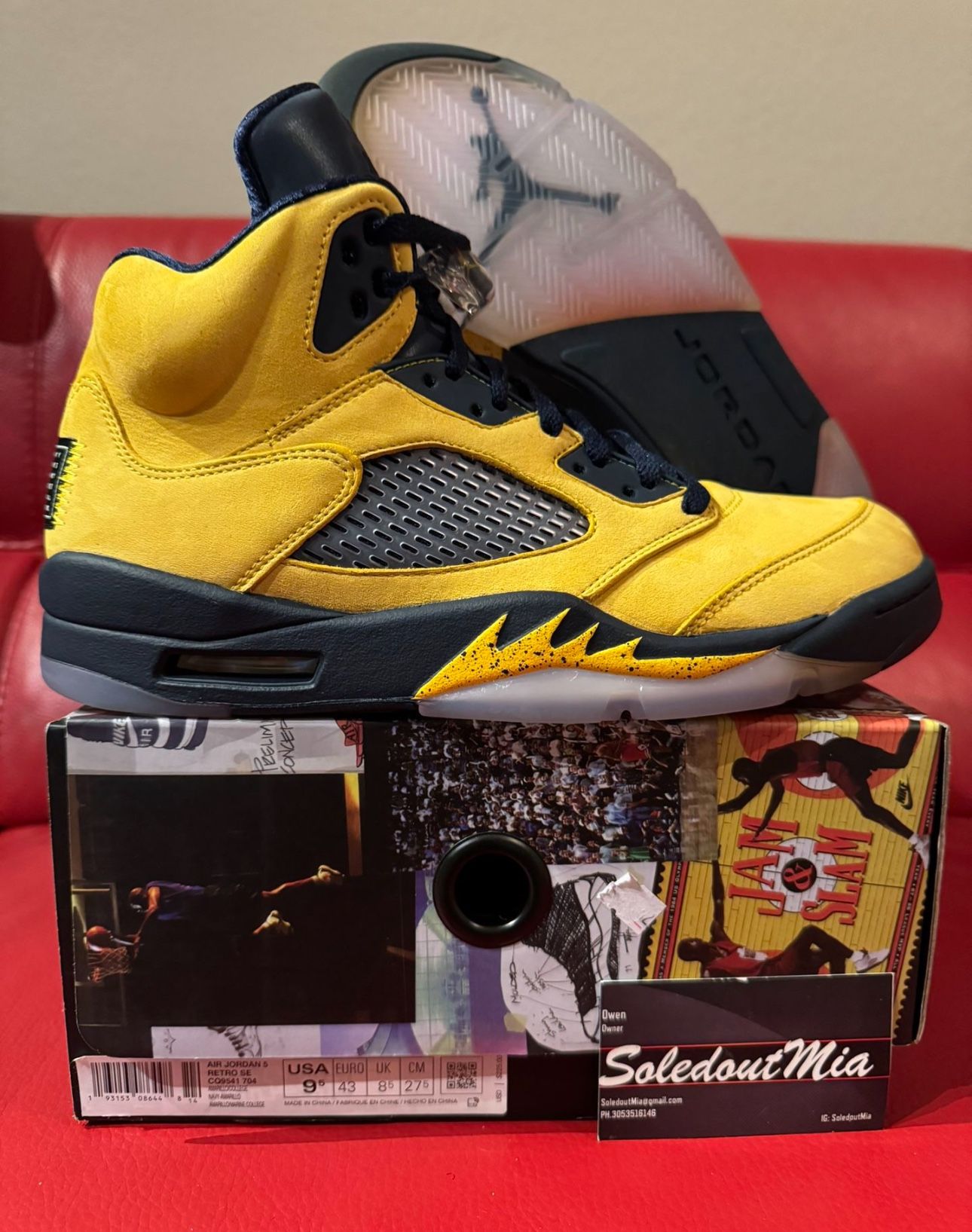 RETRO NIKE AIR JORDAN 5 Michigan PE SZ9.5 Breds Off White Lost And Found 1 Chicago Union Noir Tan Travis Scott Foamposite A Ma Maniere