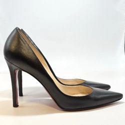 Christian Louboutin Pigalle 100 Black Calf Heels Stiletto Red Bottom Sz 37.5 