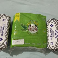 Size 5 Diapers And Two Bag Baby Wipes