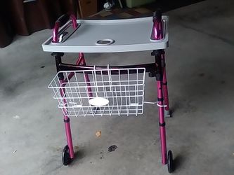 Walker with tray and basket