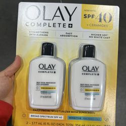 NWT Olay Complete+ Moisturizer with SPF 40 + ceramides. 6 fl oz, 2-pack