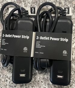 New - 2 outlet power strip W/USB A-C
