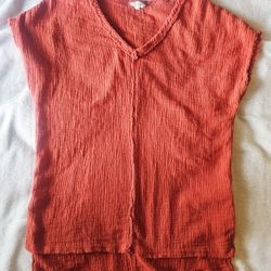 La Miel Womens Short Sleeve Dark Orange Blouse Size Medium