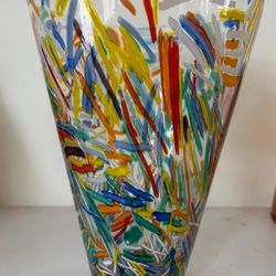 Crate & Barrel Rio Confetti Glass Flower Vase 12" x 8" x 4"

