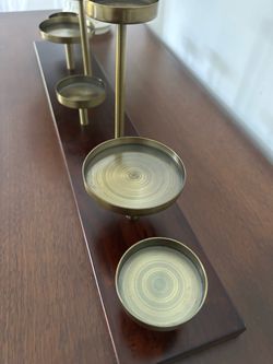 🍁Brass & Wood Candle Holder Table Centerpiece