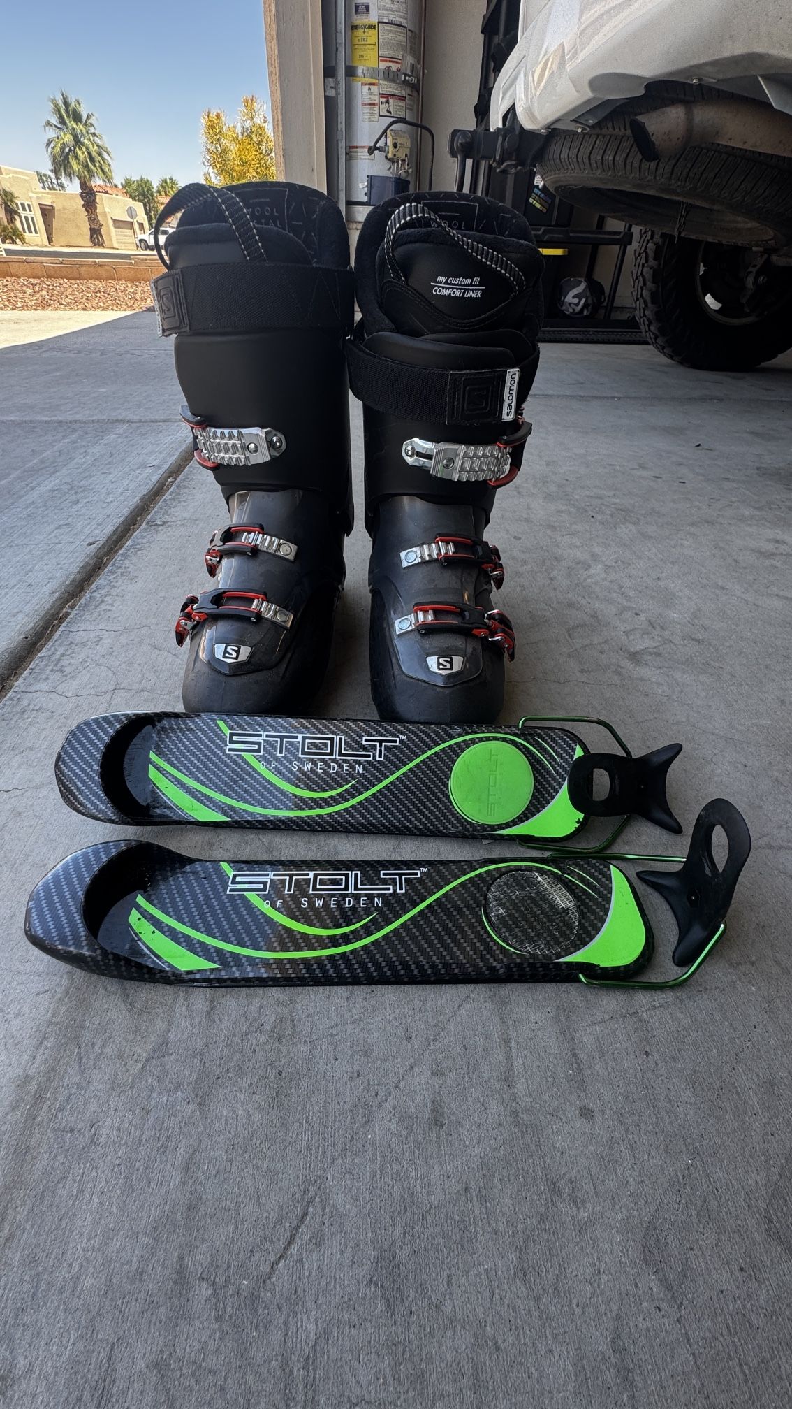 Item 3: Salomon QST Access 70 Ski Boots + STOLT Skiboards (Short Skis)