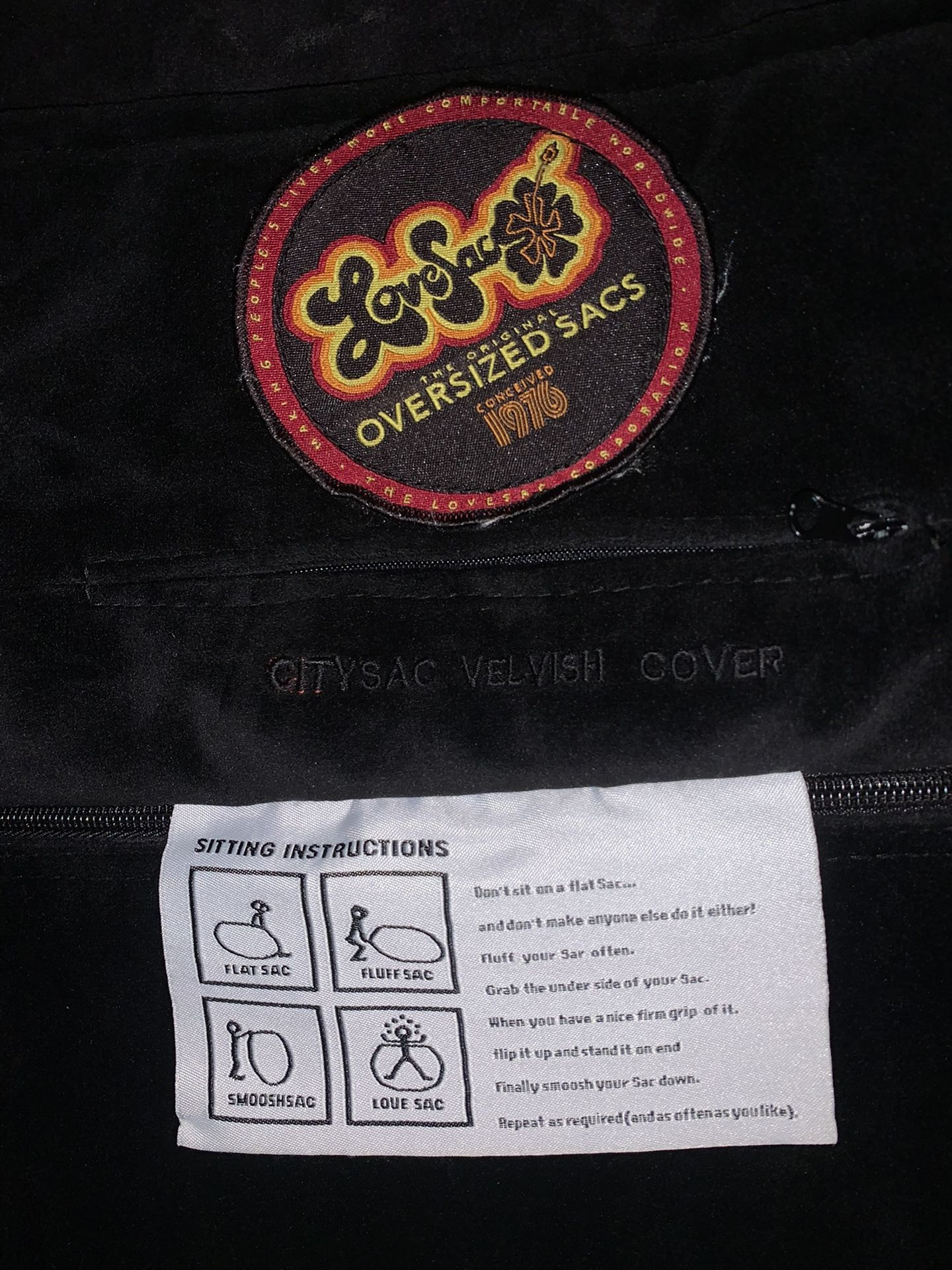 LovSac Large Bean Bag Chair- Black Velvet Cover Included (City Sac Sized)